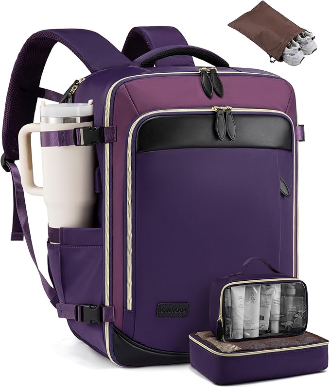LOVEVOOK 50L Travel Backpack Carry On Airline Approved, Large Backpack with 3 Packing Cubes, TSA Travel Essentials Carry On Bag, Waterproof Weekender Overnight Luggage Daypack, Fits 18 Inch Laptop