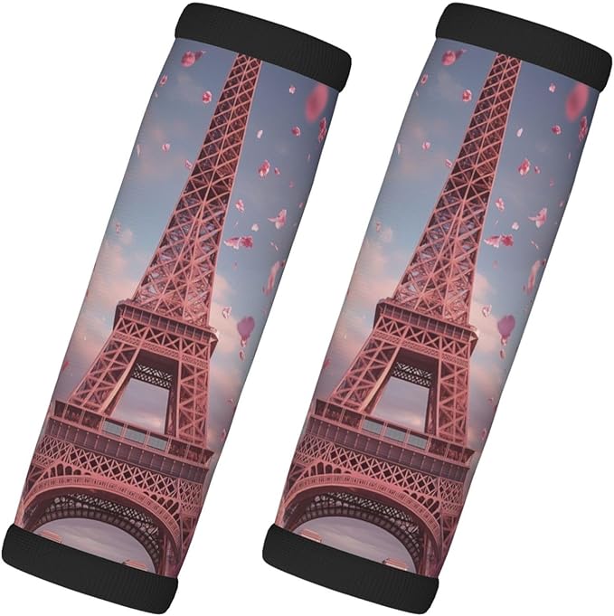 Eiffel Tower Paris Pink Flowers Romantic Luggage Handles Wrap Grips For Suitcases Luggage Travel Accessories For Airplane 2pcs