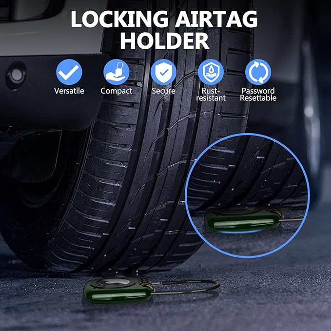Compatible with Apple AirTag Secure Lock with Wire Cable, 3-Digit Combination Luggage Locks, Alloy Body Ultra Durable Anti-Lost Protective Case for Luggage, Suitcase (Green*4)