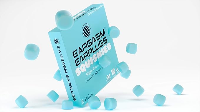 Eargasm Squishies - Blue Moldable Multipurpose Noise Reduction Noise Cancelling Waterproof Airtight Ear-Plugs for Sleeping, Snoring, Working, Studying, Swimming and More - Storage Case Included