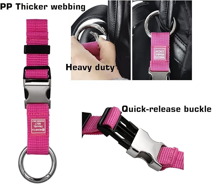 3PCS Heavy Duty Add a Bag Luggage Straps Jacket Gripper 3PCS Luggage Tag Suitcase TravelTags with Name ID Card,Carry-on Luggage Belt Baggage Suitcase Straps Belts Travel Accessories (Rose Red)
