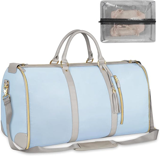 Ytonet Garment Duffle Bags for Travel, Convertible Travel Garment Bag with Shoulder Strap, Large Carry on Garment Bag Overnight Bag for Women with Shoe Pouch, 2 in 1 Hanging Suitcase Travel Bags, Blue