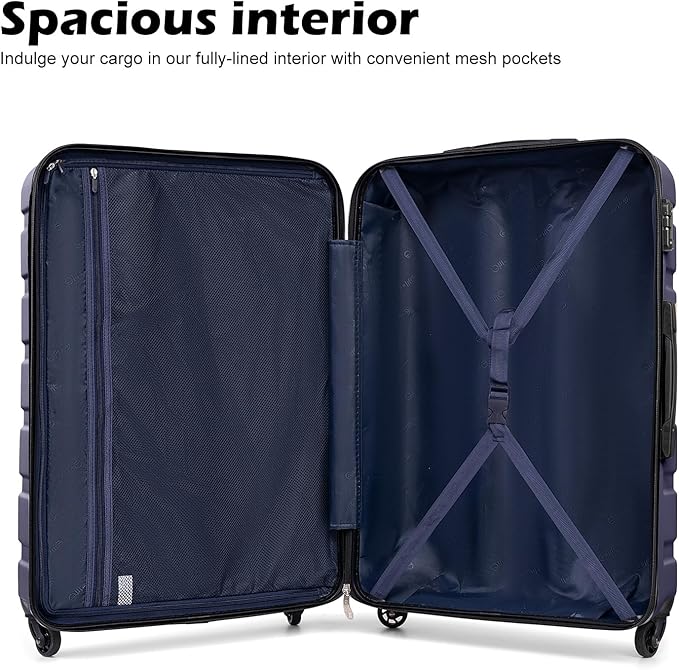 Coolife Luggage 3 Piece Set, Lightweight Durable Hardshell Suitcase set with 360° Spinner Wheels, TSA-approved Lock, Checked Family Travel Luggage sets, 20/24/28 Inch, Navy
