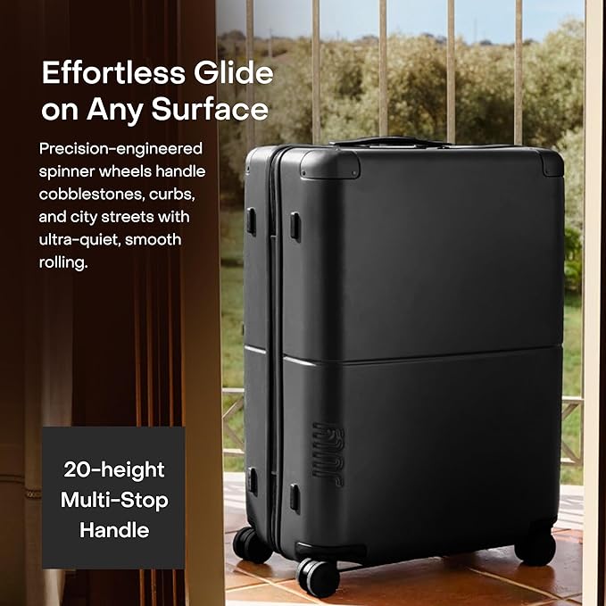 Checked Plus with CaseSafe - 28.75" Trackable TSA Lock Airline Approved Check In Luggage with Wheels, Rolling Suitcase for Men & Women - Silent Spinner Wheels, Y-Strap - Charcoal