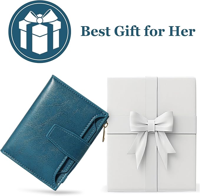 Airkit Small Wallet Women RFID Blocking Soft Leather Bifold Compact Card Holder Wallet for Women with Zipper Coin Pocket 4 ID Window