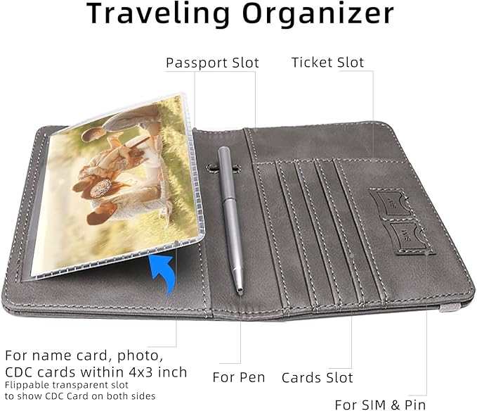 WALNEW Passport Holder for Travel, RFID Passport Cover Wallet for Women Men, PU Leather Passport Book Card Holder Case with Pen (Upgraded, Upgraded-Gray)