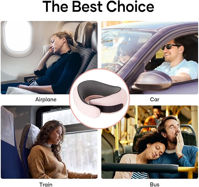NOCRLG Travel Pillow, Travel Neck Pillow for Airplanes Car, 100% Pure Memory Foam Travel Pillow, Sleeping Essentials for Long Flight 360° Head Support Degree Comfort and Breathability (Pink)