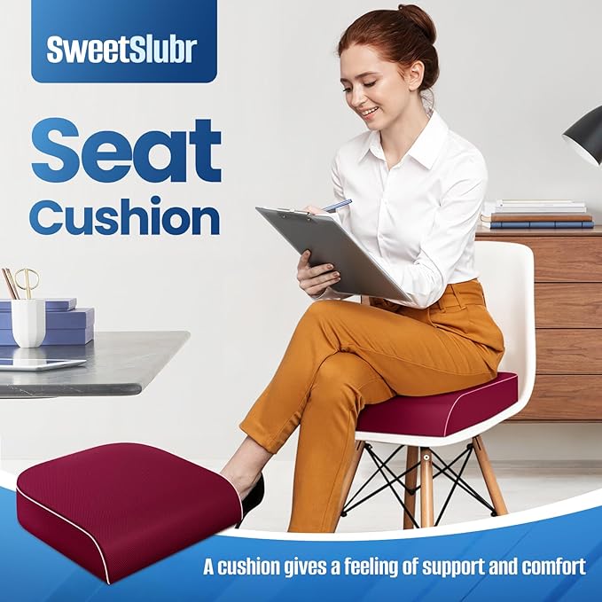 Seat Cushion for Tailbone Pain Relief, Office Chair Cushion, Memory Foam Large Chair Cushion with Non-Slip Cover for Soft Support at Office Chair, Car Seat, Airplane Red/X-Large