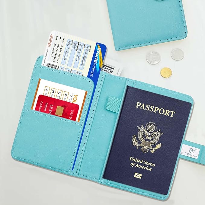 Melsbrinna Premium Leather Passport Holder Covers Case, Waterproof Rfid Blocking Travel Wallet Passport Holder with Pen Holder, Cute Passport Book for Women/Men