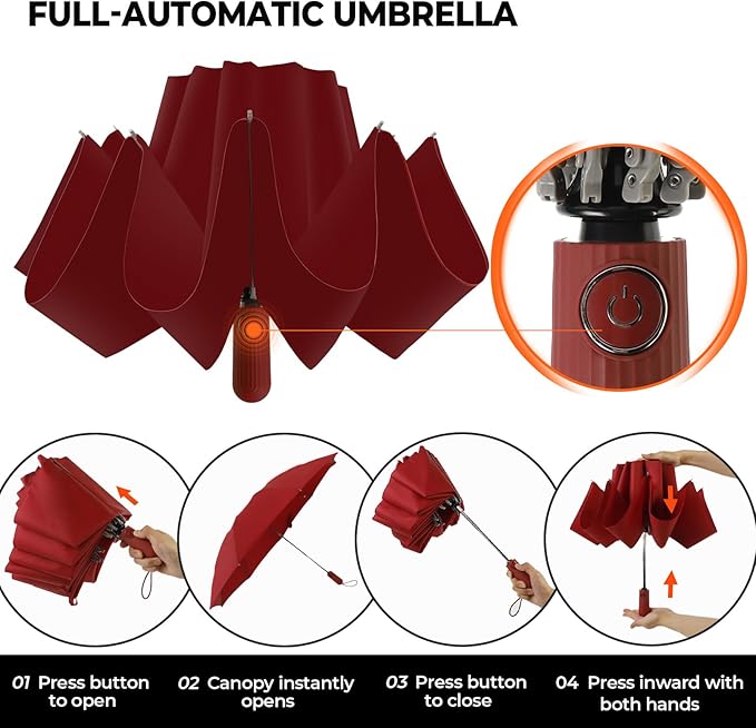 ZDSSM Compact Inverted Travel Umbrella, Automatic Open Close, 9-Rib 46 Inch Windproof Umbrella, Waterproof UPF 50+, Portable Umbrellas for Men, Women, Travel, and Daily Use
