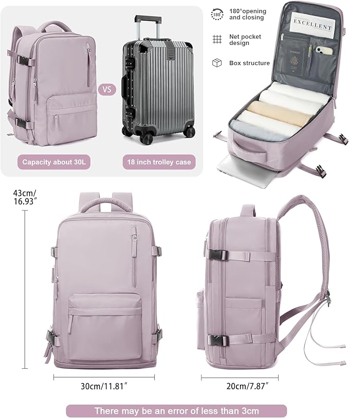 VGCUB Carry on Travel Backpack for Women Men Large Laptop Gym Work Frontier Airlines Personal Item Bag Business Airport Lightweight Backpack Flight Approved Mochilas de Viaje,Pink