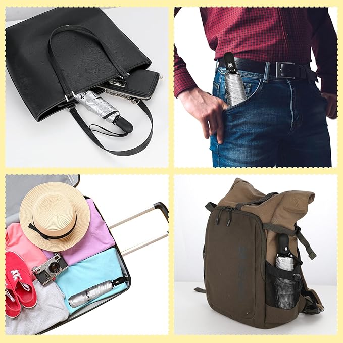 GAOYAING Mini Compact Travel Umbrella with Reflective Safety Stripes, Portable Folding Design with Case