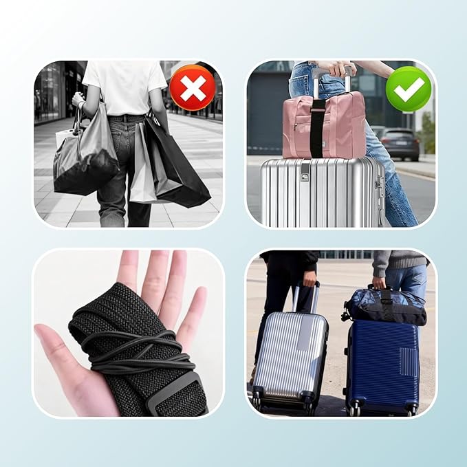 2 Pack Luggage Strap for Carry On Bag,Multi Use Strong Adjustable Connector Straps, Black Elastic Travel Belt for Suitcase, Backpack, Handbag, Easy Wrap, Lightweight