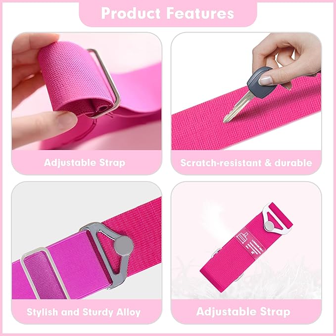 2-in-1 Travel Belt for Luggage Over Handle, Luggage Belt for Carry on Bag, Suitcase Straps, Add a Bag Bungees Luggage Straps Adjustable with Alloy Buckle,Hands-Free for Airport (Pink, 1 Pack)