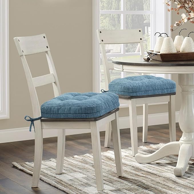 Shinnwa Kitchen Chair Cushions Set of 4, Dual-Layer Memory Foam Dining Chair Cushions, Patented Design Seat Pads with Ties, 16.5 x 16.5 x 3.5in, 4 Pack, Denim Blue