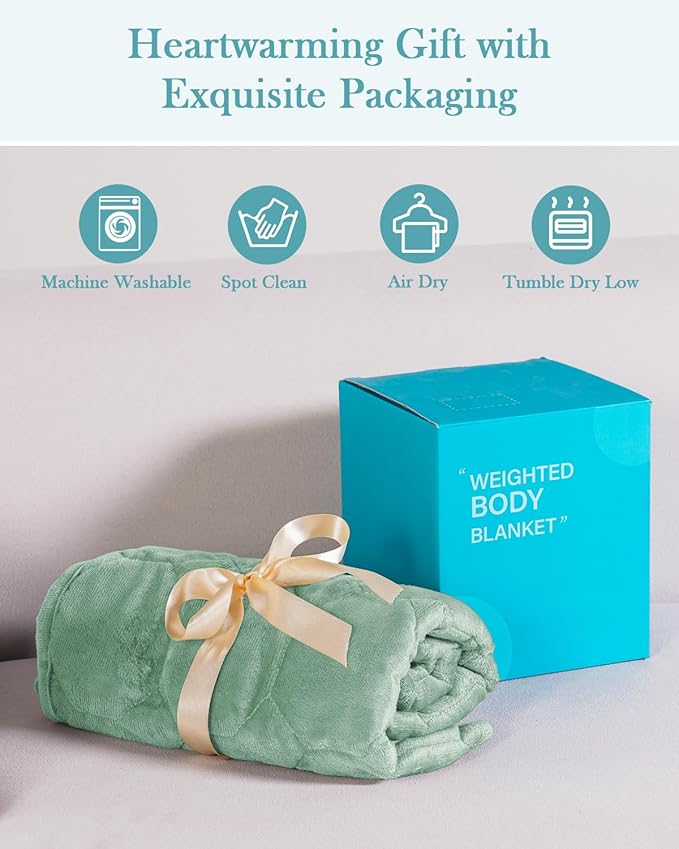 Topblan Weighted Lap Blanket 7lbs for Adults, Small Weighted Blanket Throw for Napping, Relaxation, Calming and Travel, Skin Friendly & Machine Washable for All-Season Sleeping,Sage 24x29 inches