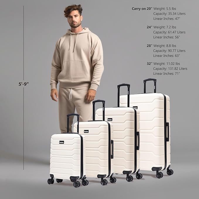 InUSA TREND Luggage with Spinner Wheels | Durable Lightweight Hardside Suitcase, Travel Sets with Handle and Trolley | (20in, 24in, 28in, 32in) 4 Piece Set | Sand