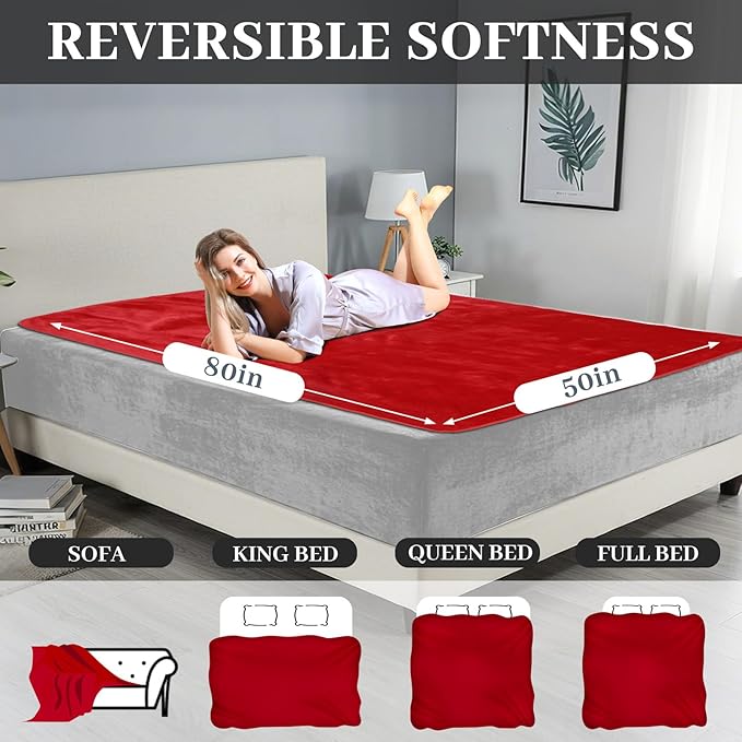 Tisancy Red Waterproof Bed Blanket, Twin Size 50'' x 80'' Double Side Leakproof Reversible Sherpa Flannel Fleece 3 Layer Lightweight Blanket, Absorbs 44oz