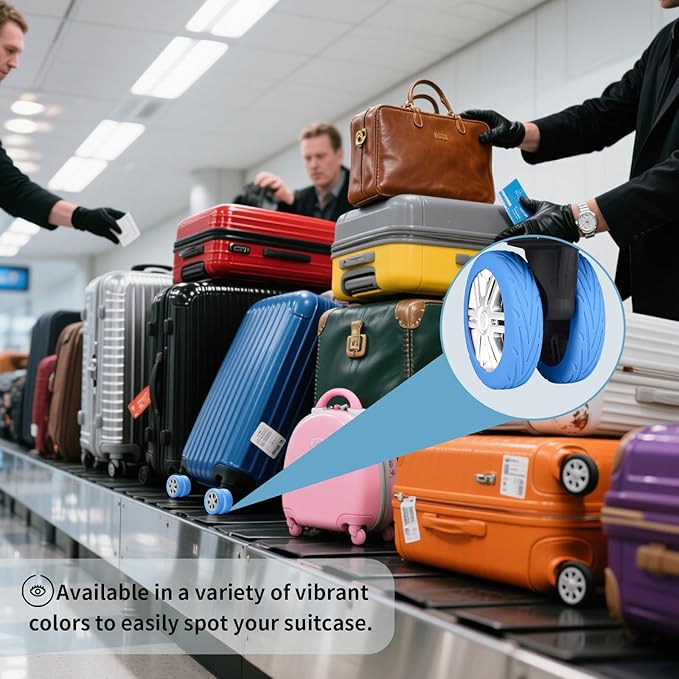 10Pcs Luggage Wheel Covers Silicone Silent Suitcase Protector for Luggage or Office Chair Caste Upgraded Wear-Resistant Anti-Noise Shock Absorption Suitcase Covers Accessories for Travel Blue