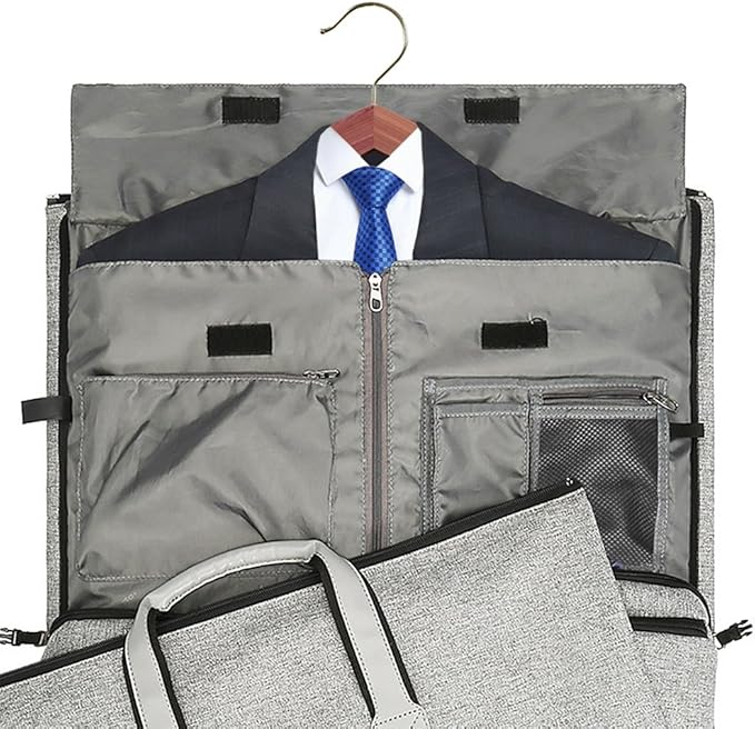 Modoker Convertible Garment Bag with Shoulder Strap, Carry on Garment Duffel Bag for Men Women - 2 in 1 Hanging Suitcase Suit Travel Bags, Grey