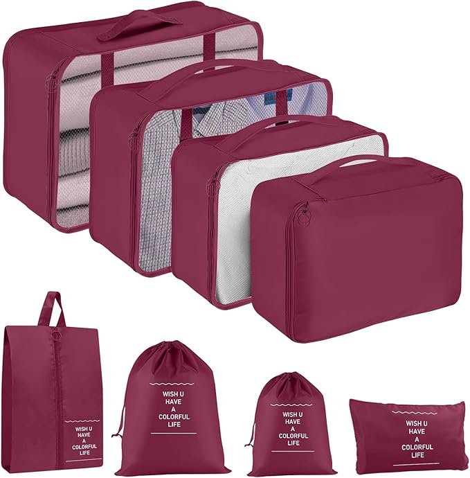 Packing Cubes for Travel - 8 Set Luggage Organizer Bags for Family, Mesh Breathable Travel Packing Cubes for Suitcases Durable Travel Essentials Bags Set