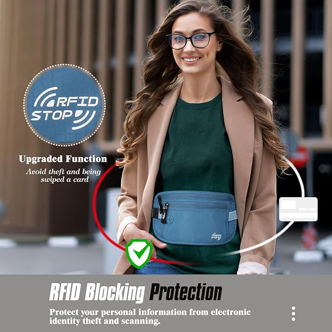 MoKo Secure Travel Money Belt, Undercover Hidden RFID Blocking Travel Wallet, Anti-Theft Passport Wallets for Men Women