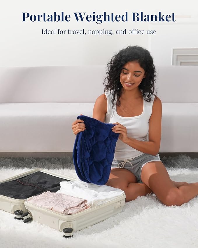 Kivik Weighted Blanket 7 lbs for Adult, Small Weighted Blanket Travel Size, Weighted Lap Blanket Throw for Calming & Relaxing, 24x29 Inches, Navy Blue