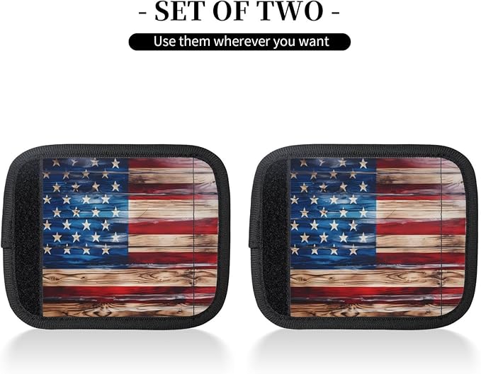 Vintage US Flag Handle Wrap Set of 2, Soft Handle Grip for Women Men Travel Luggage Outdoor Bag Markers Decor
