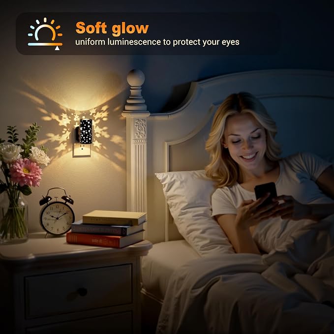 JandCase Night lights Plug into Wall, 2 Pack Starlight Night Light for Kids | Dusk to Dawn Sensor, 0-100LM Adjustable Brightness, 3000K Soft White, 180° Rotating Vintage Plug in Night Light for Bedroom