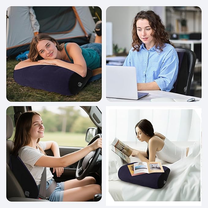 Portable Inflatable Wedge Pillow 2 Pack, Body Positioner for Sleep Support, Adjustable Travel Pillow - Lightweight Bed/Leg Support Pillow, Fast Inflation，for Home Outdoor Travel Blue