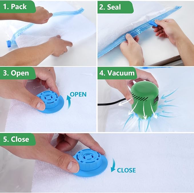 Electric Pump for Vacuum Storage Bags, Travel Vacuum Pump for Various Vacuum Seal Bags Portable Vacpack Air Pump for Compression Clothing Blanket Luggage Green (Storage Bag Not Included)