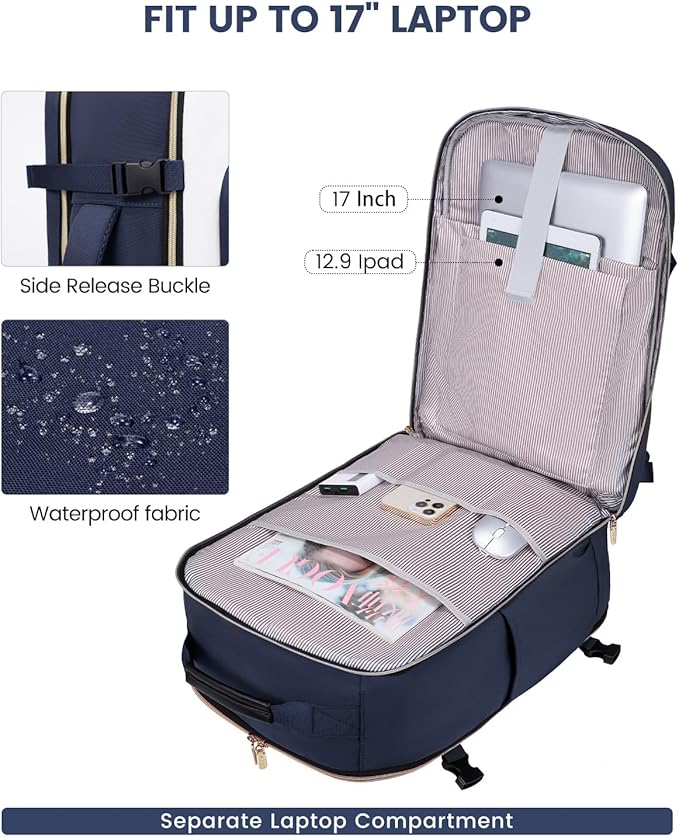 LOVEVOOK 50L Large Travel Backpack for Women & Men, Carry on Backpack Airline Approved, Waterproof Travel Essentials fits 18" Laptop, TSA Personal Item Bag Sports Backpack with 3 Packing Cubes