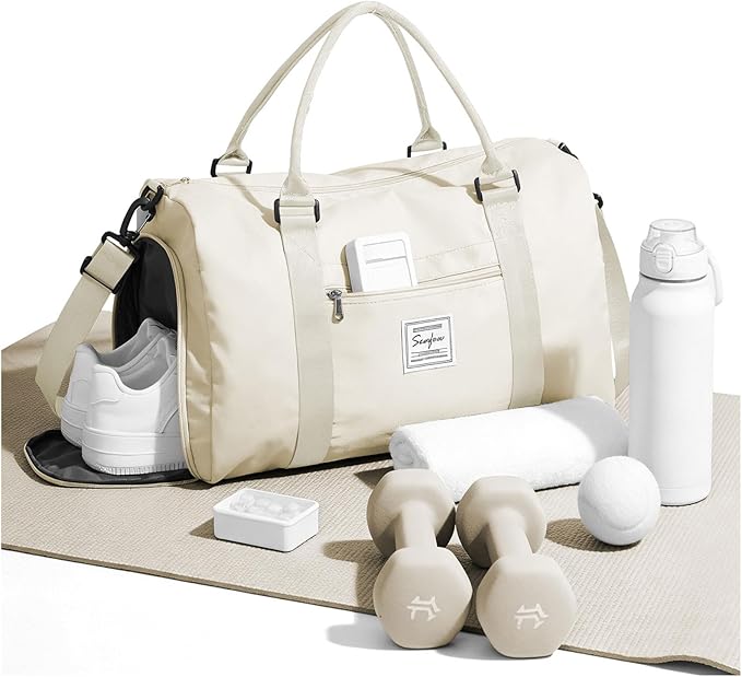 Weekender Duffel Bags for Women, Travel Totes Bag for Airplane, Cute Sports Gym Dance Bag Overnight Luggage Bag with Wet Pocket Shoe Compartment, Carry On Hospital Bag for Labor and Delivery, White