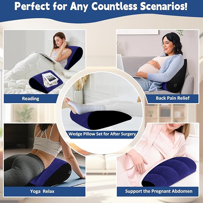 Prosixtoy Portable Wedge Pillow Inflatable Cushion - Body Positioners Lightweight Wedge Pillow for Sleeping, Leg Elevation, Use in Bed, Travel, Camping, Fast Inflating Deflation (Blue)