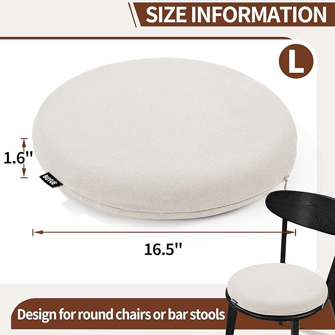 BUYUE Memory Foam Seat Cushion, Dia 16.5" Soft Velvet Round Stool Cushion Anti-Slip Chair Pads, L, Light Grey