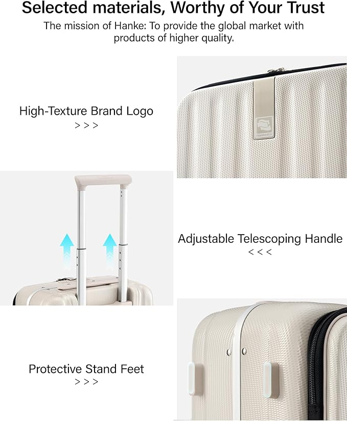 Hanke 26 Inch Large Luggage Suitcase Top Opening Aluminum Frame Travel Luggage Hard Shell Suitcases with Wheels for Woman Men.(Ivory white)