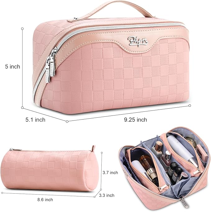 BOYATU Travel Makeup Bags for Women: Sweet Pink Checkered Large Capacity Cosmetic Bag - You Deserve a Little Sweetness Every Day - 3 Pcs Toiletry Organizer Holds 10-20 Full-Size 50-100ML Bottles