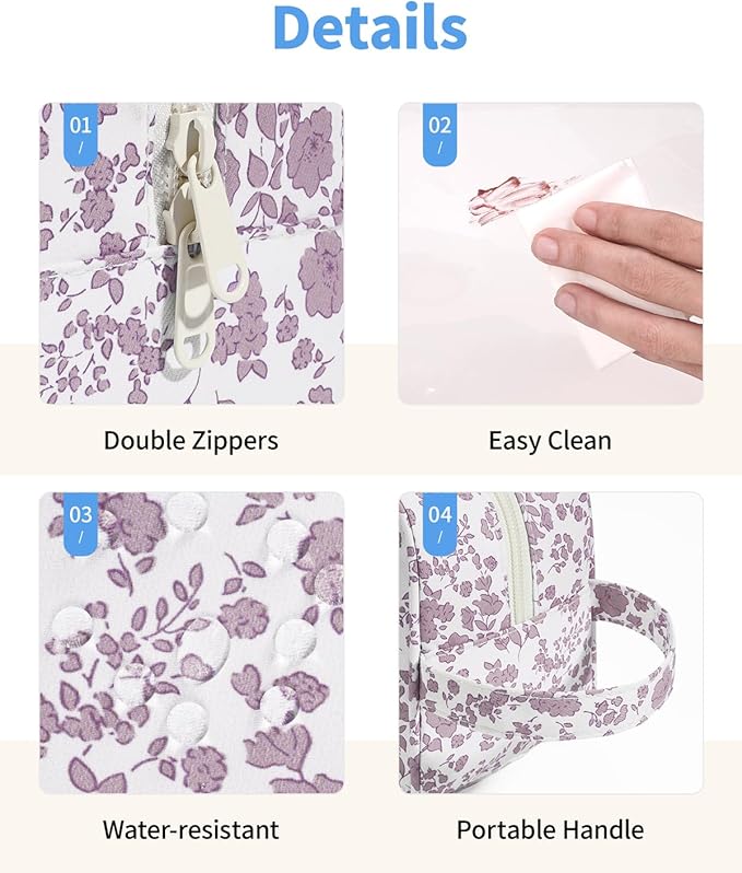 Narwey Clear Toiletry Bags for Traveling Women Men, Clear Travel Bags for Toiletries Makeup Bag Cosmetic Bag with Zipper, Make Up Organizer, Skincare Bag (Dusty Pink Flower)