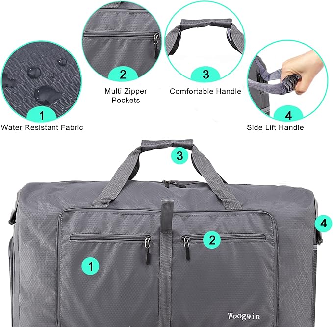 Woogwin Travel Duffel Bag Large Foldable Waterproof Overnight Bag for Beach Swim Bags Pool Sports Gym