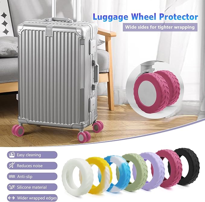 UMUST 8Pcs Luggage Wheel Covers,Silicone Cover for 2-2.4'' Suitcase Spinner Wheel, Upgrade Carry On Luggage Wheels Protector,Essential Travel Accessories(Pink)
