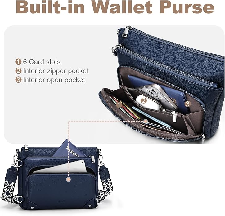 SYTRAH Anti-Theft Crossbody Purse for Women, Crossbody Shoulder Bag with Built-in Wallet & RFID Blocking for Travel Workout