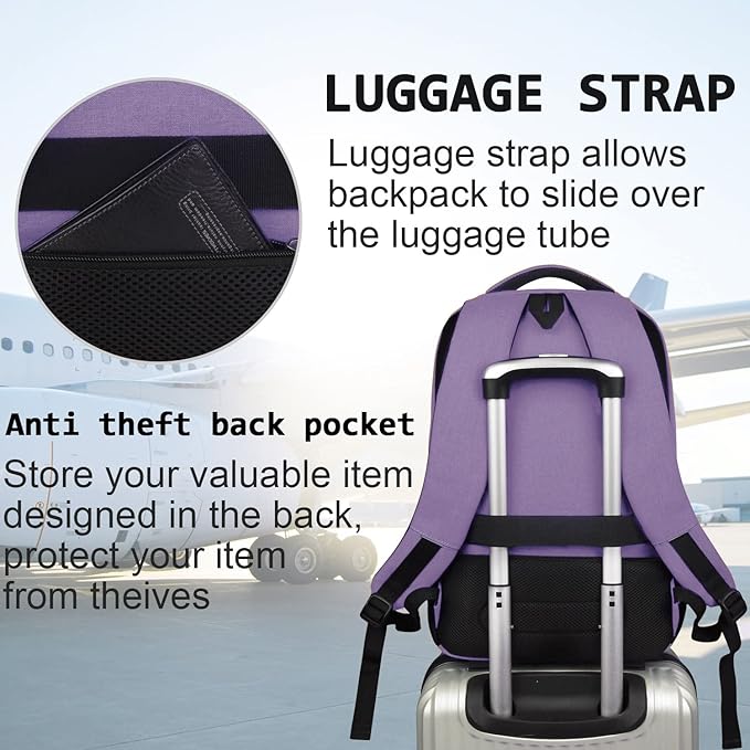 Volher Laptop Backpack,Business Travel Anti Theft Slim Durable Laptops Backpack,Water Resistant College Computer Bag for Women & Men Fits 15.6 Inch Laptop and Notebook-Purple