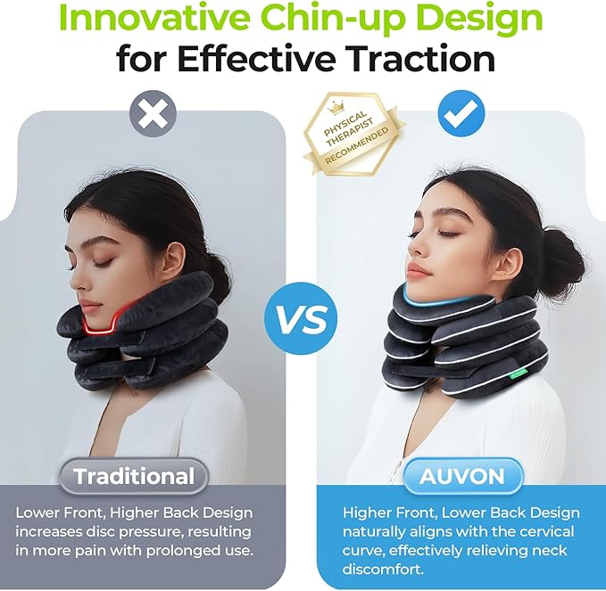AUVON Inflatable Neck Stretcher for Cervical Traction, Cervical Stretcher with 3-Layer Design in Varying Sizes for Instant Relief, Neck Brace Pillow for Neck Support, Decompression Home Use, M Size