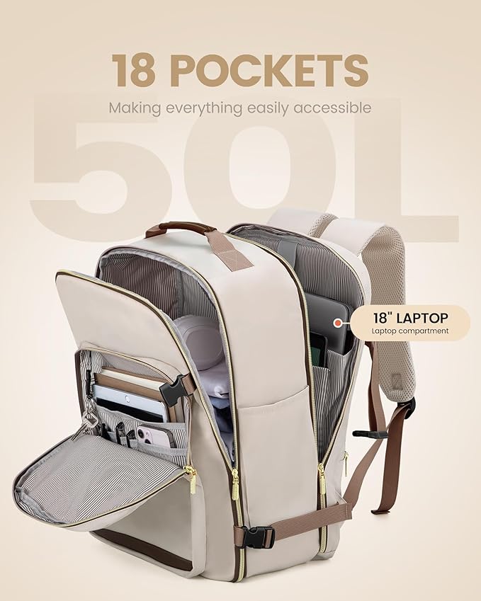 LOVEVOOK 50L Travel Backpack for Women Men,Waterproof Airline Approved Carry On Luggage Travel Essentials,TSA Carry On Backpack Personal Item Travel Bag Suitcase Weekender Traveling with Packing Cubes
