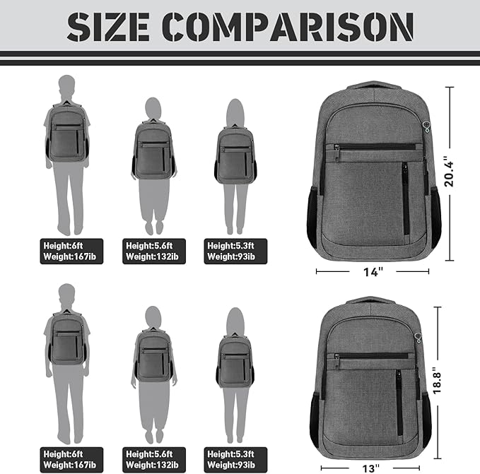 Travel Backpack, 40L Business Laptop Backpack with 17.3 Inch Laptop Compartment, Lightweight Daypack for Flight, Durable Water Resistant Bookbag, Hiking, Work Backpack for men, Grey