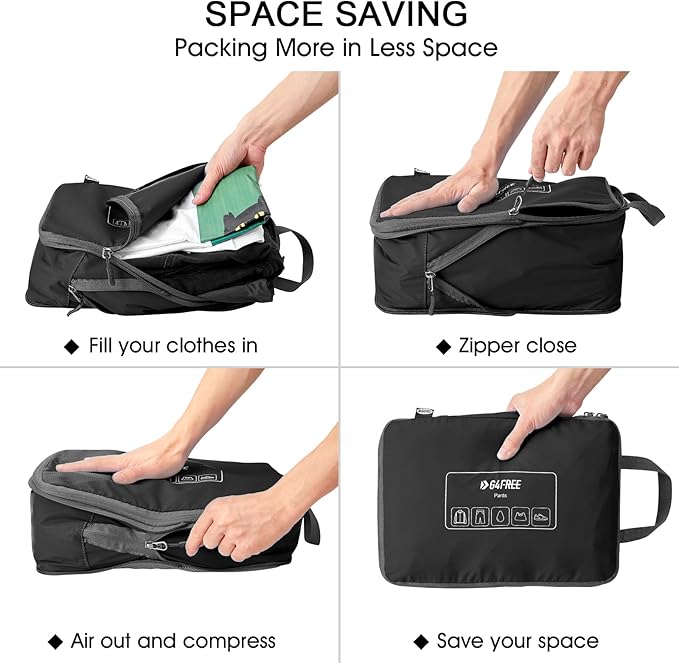 G4Free 6 Set Compression Packing Cubes, 3 sizes Travel Packing Organizers for Suitcases, Expandable Luggage Suitcase Storage Bags Set, Lightweight Packing Cubes Travel Essentials