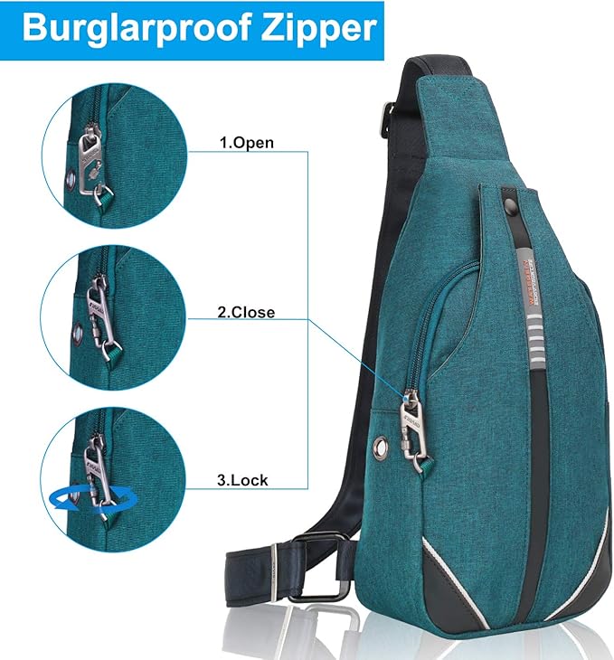 WATERFLY Tiny Crossbody Sling Backpack Anti Theft Backpack for Traveling Chest Shoulder Bag (Teal Blue)