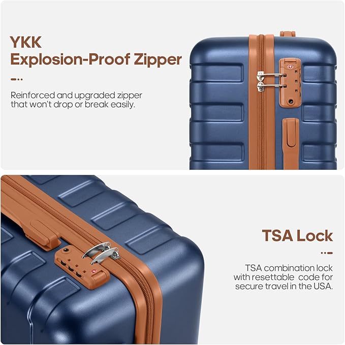 Luggage Sets 3 Piece, 20 Inch Hardshell Carry On Luggage 22x14x9 Airline Approved, Suitcase with TSA Locks & YKK Zippers, Carry On Suitcase with Wheels for Men & Women Travel