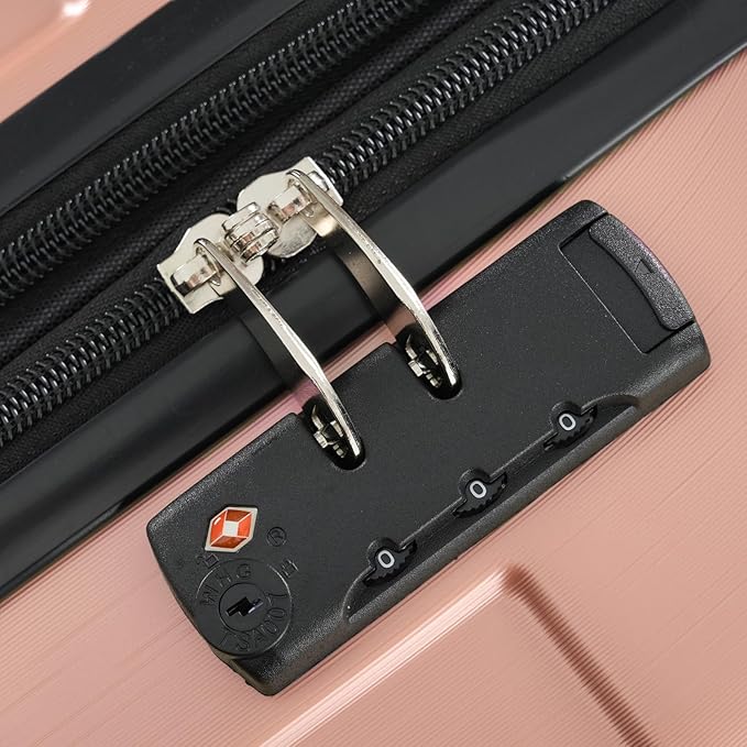 24 Inch Checked-Large Luggage, Lightweight ABS Hard Shell Suitcase with Spinner Wheels, Expandable Travel Luggage with Combination Lock & Side Hooks for Men Women, Rose Pink