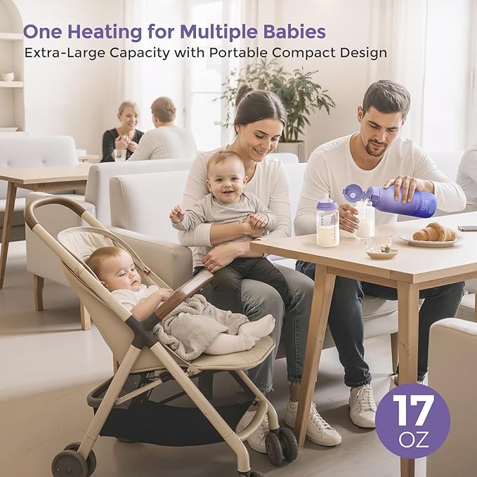 Momcozy Portable Bottle Warmer for Travel – Dual Heating Modes for Breast Milk & Water, Portable Milk Warmer with Fast Heating & Long Battery Life, 17 Ounces Large Capacity, Purple
